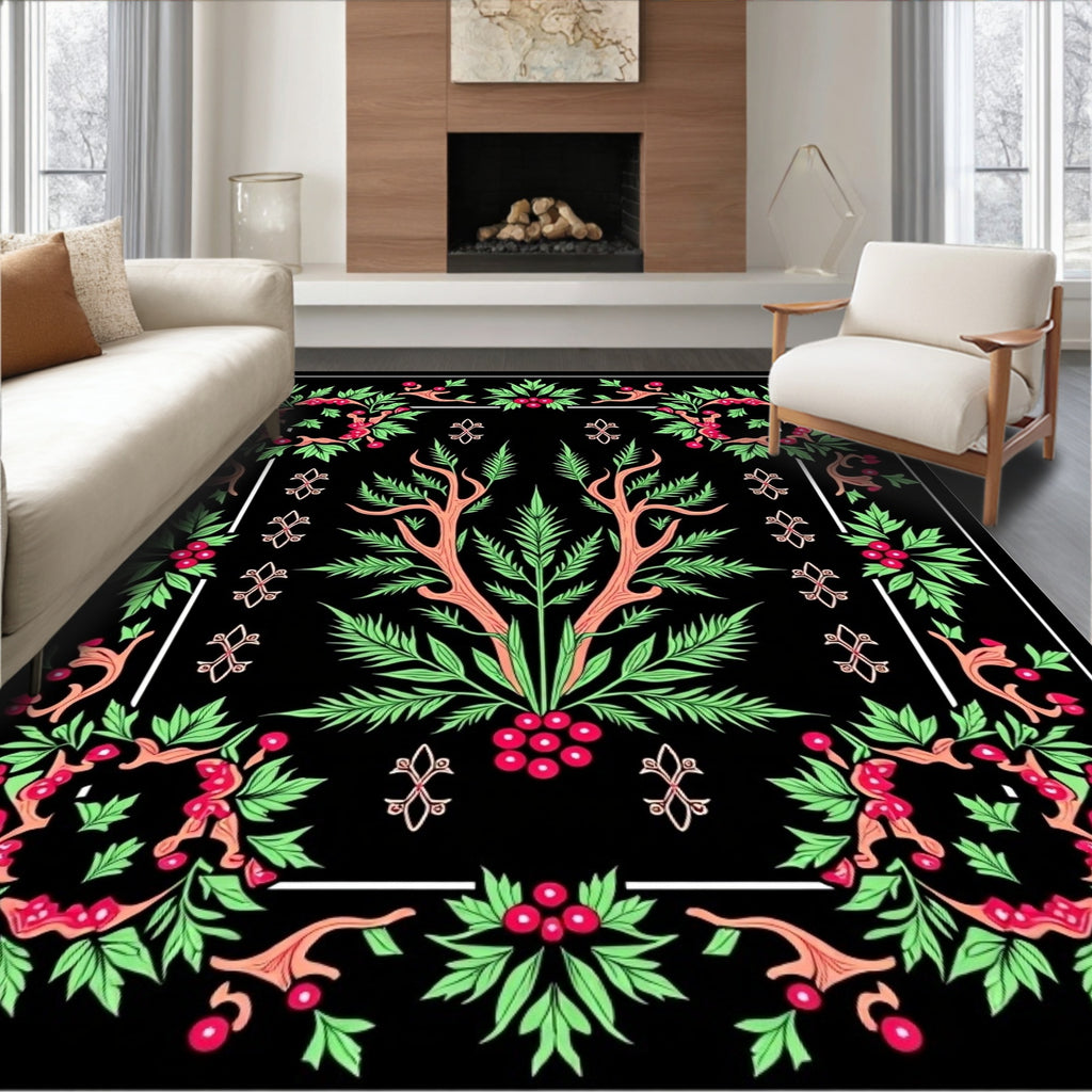Vibrant Green Berry Garden Medallion Rug
