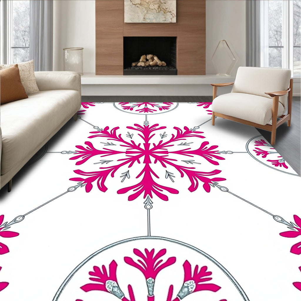 Vibrant Pink Floral Snowflake Medallion Rug