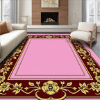 Burgundy Gold Floral Garland Frame Rug