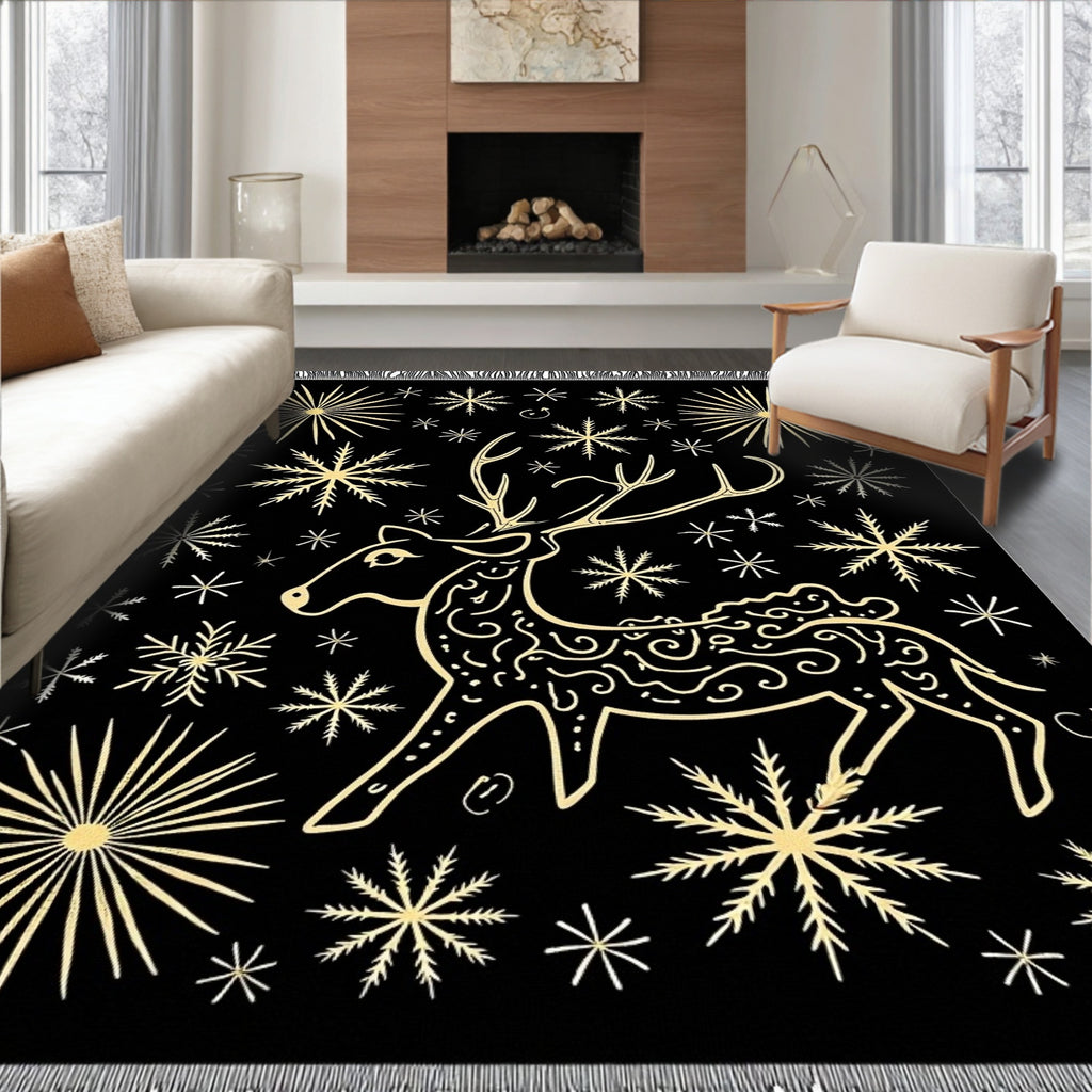 Golden Reindeer Snowflake Night Rug