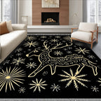 Golden Reindeer Snowflake Night Rug