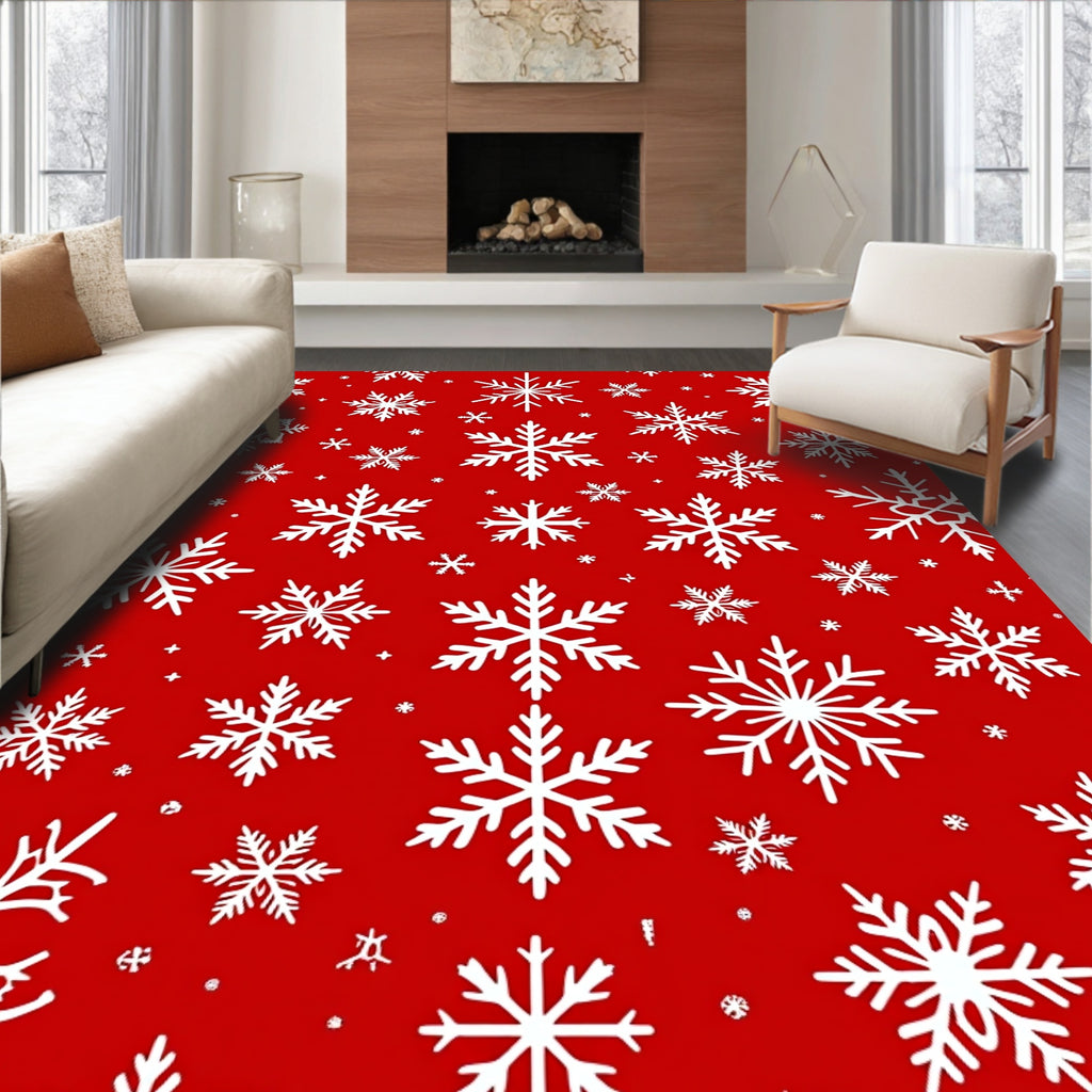 Red Snowfall With White Ice Crystals Rug