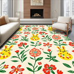 Yellow Bunny Red Floral Garden Rug