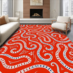 Vibrant Red Swirl Stripe Folk Art Rug