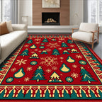 Red Emerald Pine Snowflake Holiday Rug