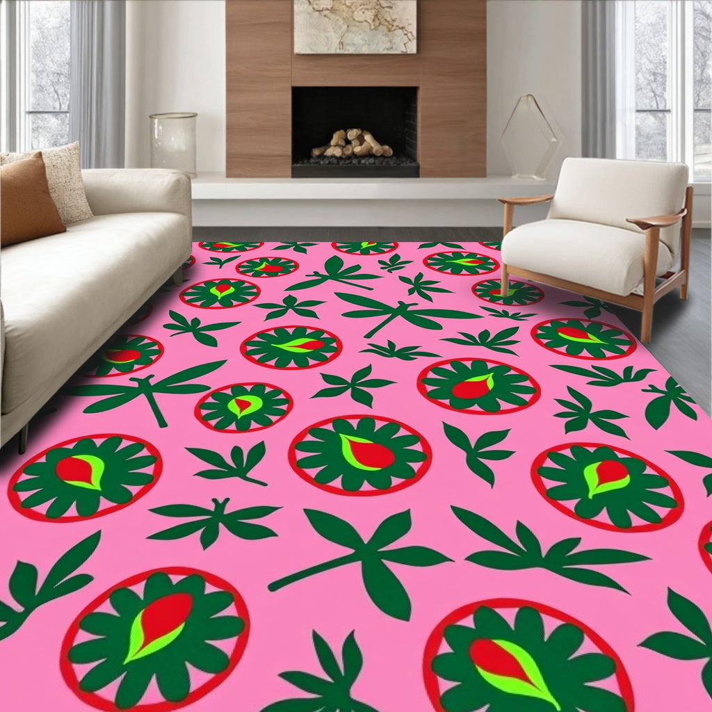 Pink Dragonfly Floral Medallion Rug