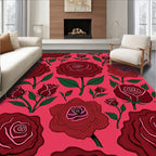 Deep Red Botanical Rose Arrangement Rug