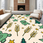 Whimsical Green Creatures Starry Trees Rug