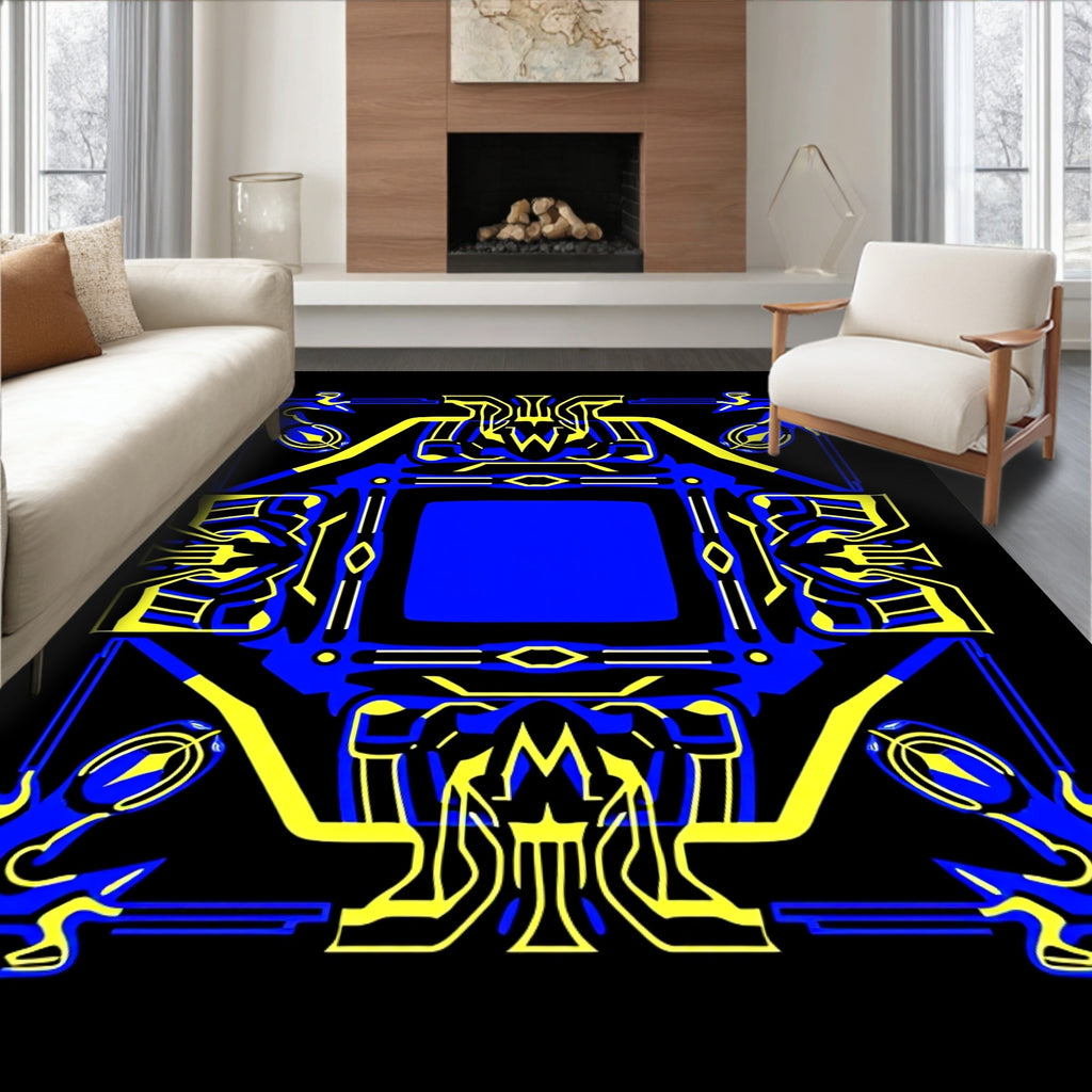 Bold Blue Yellow Abstract Frame Rug
