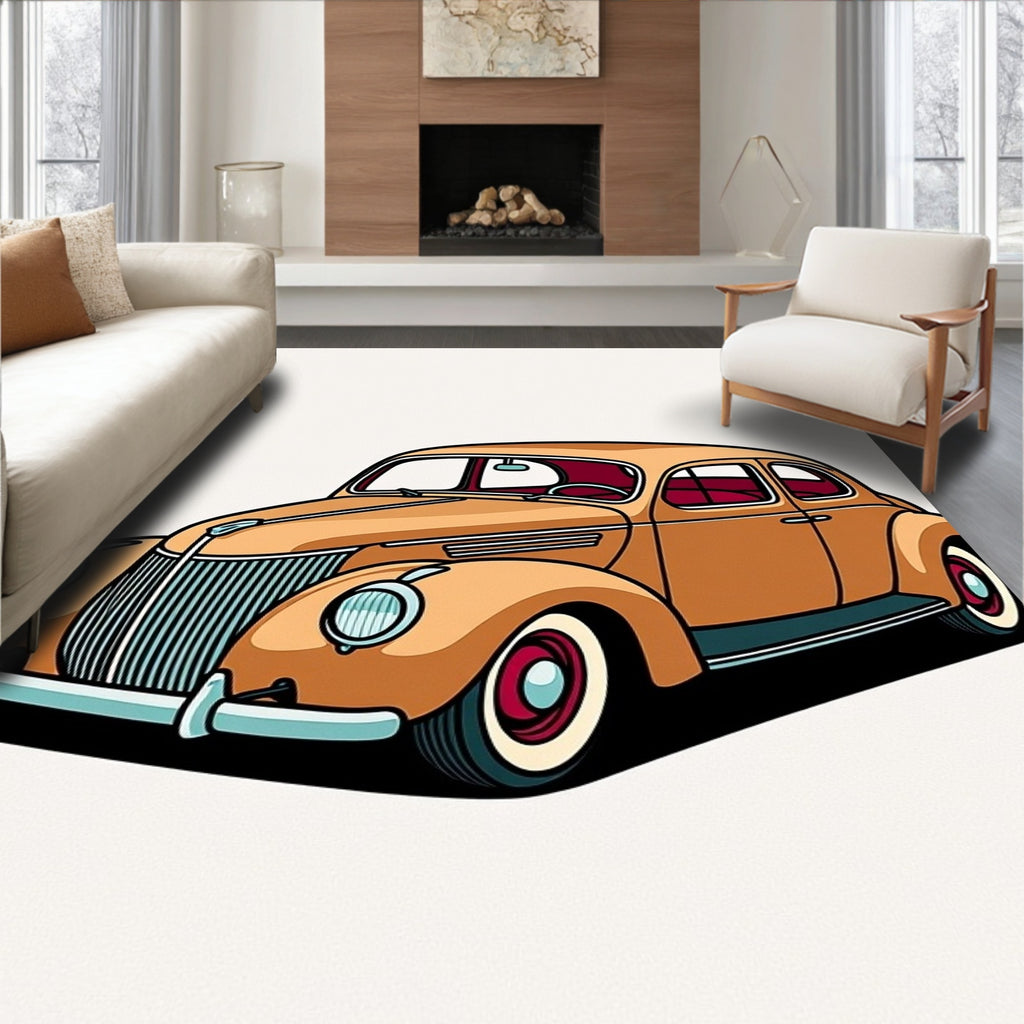Retro Orange Coupe Classic Automobile Rug
