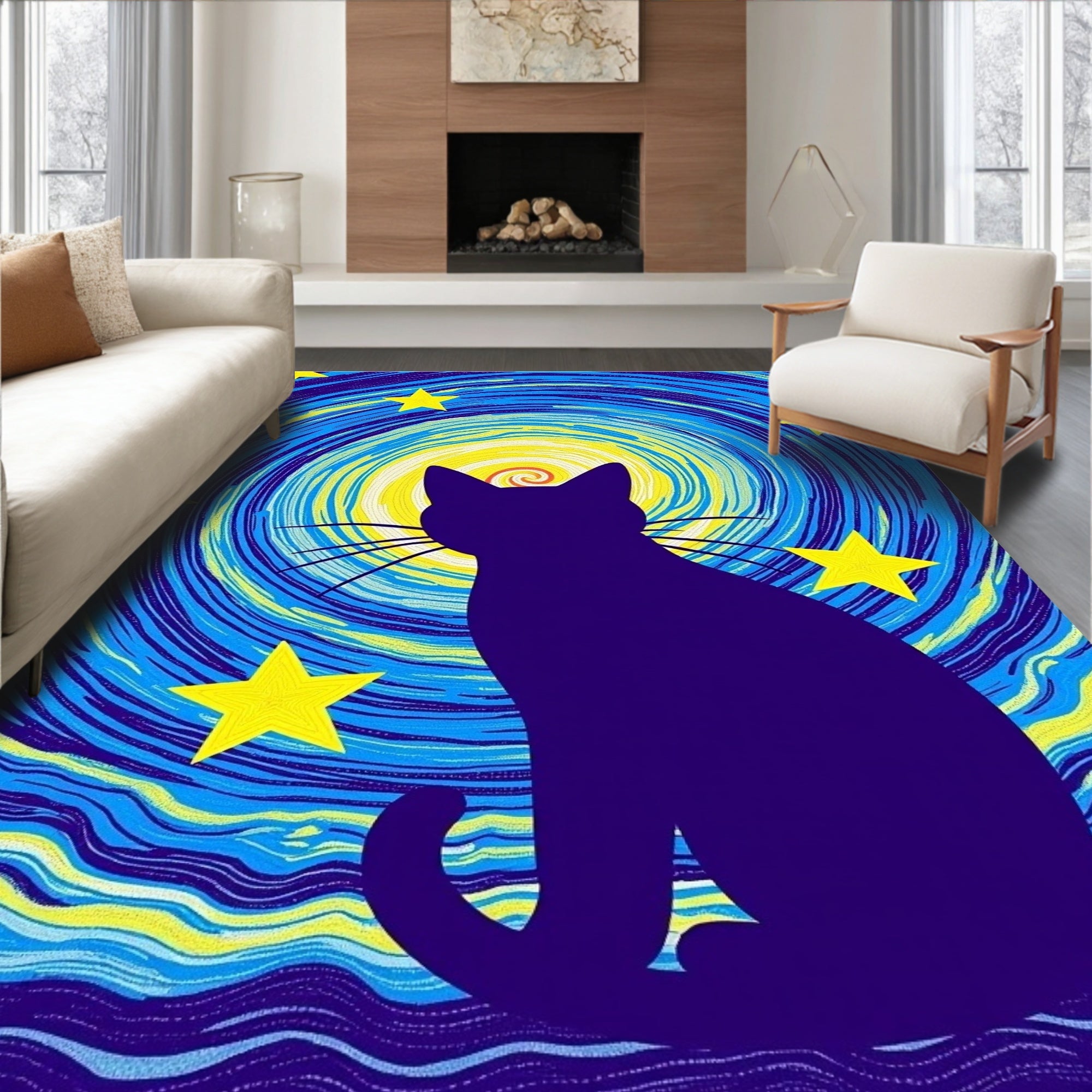 Midnight Starry Night Cat Rug