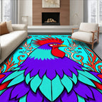 Vibrant Rooster Aquamarine Floral Border Rug