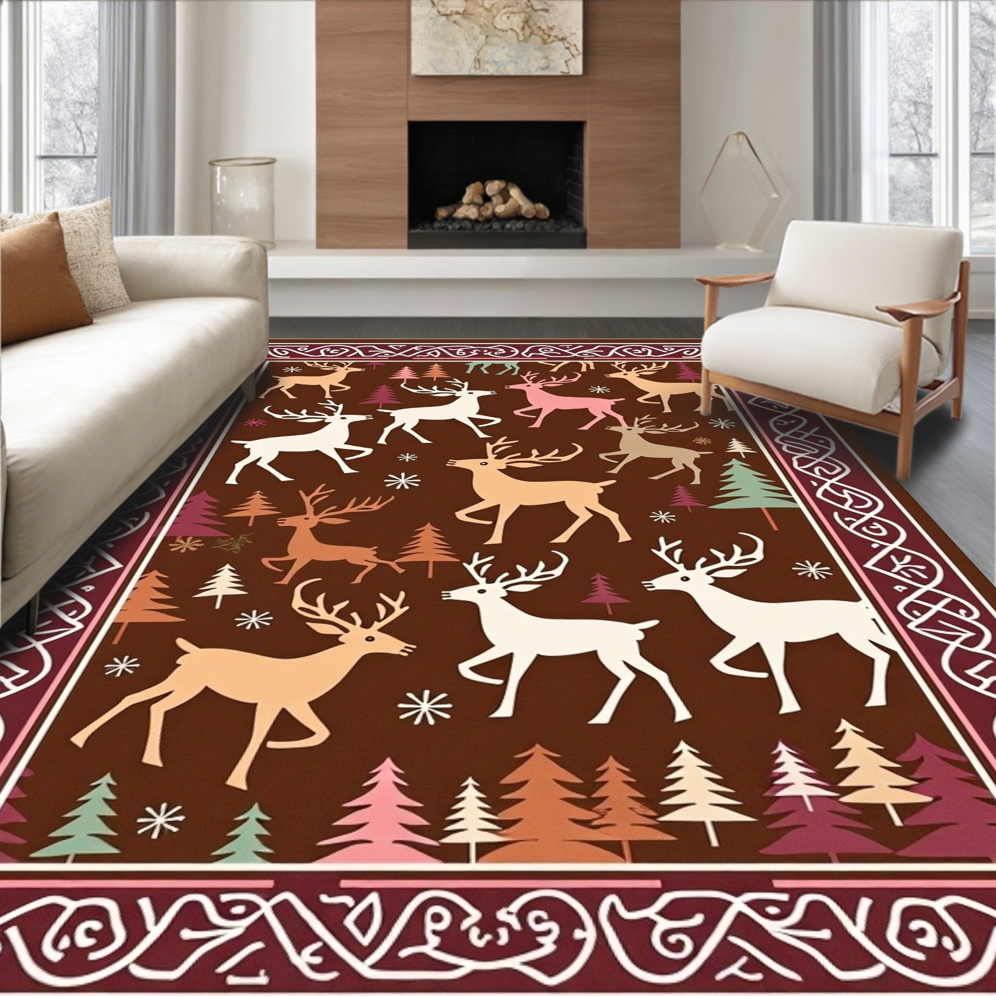 Woodland Reindeer Forest Border Rug