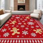 Red Gingerbread Snowflake Christmas Rug
