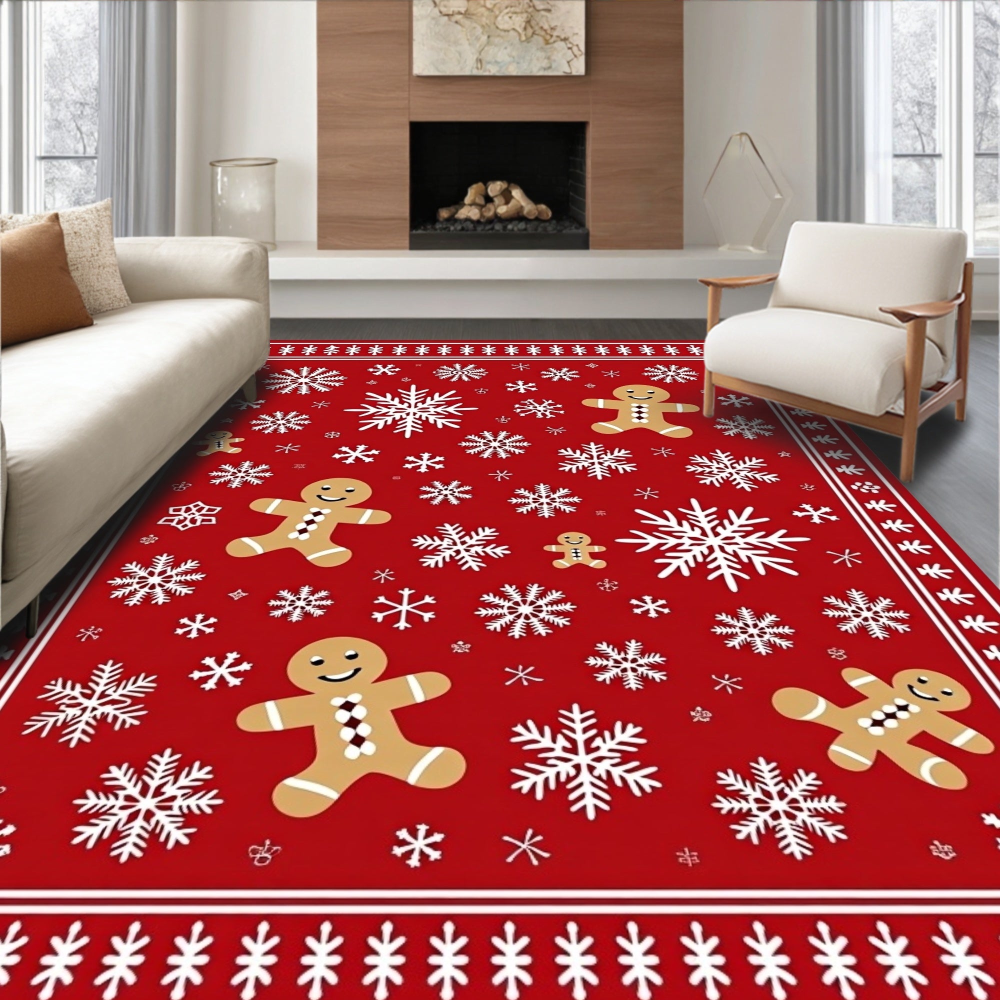 Red Gingerbread Snowflake Christmas Rug
