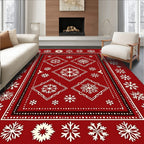 Crimson White Snowflake Border Medallion Rug