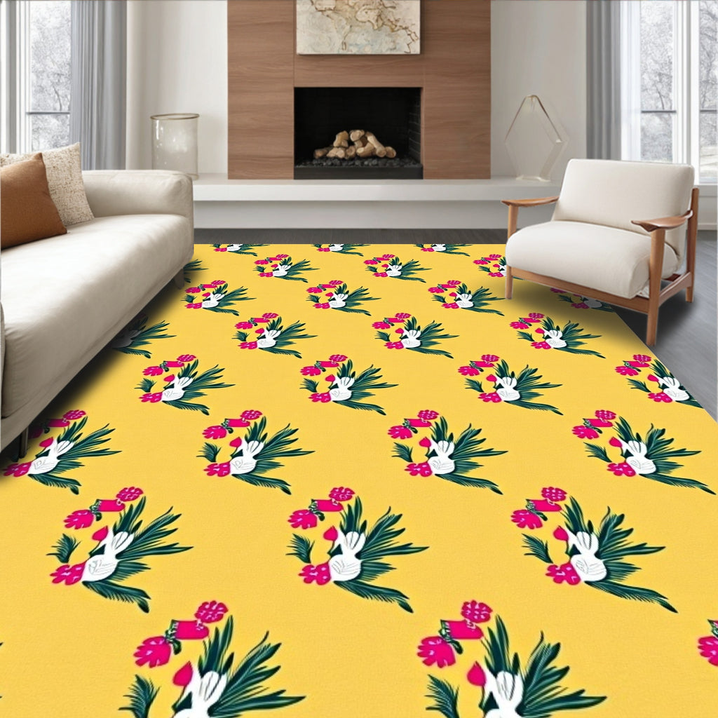 Golden Yellow Coral Flower Cluster Rug