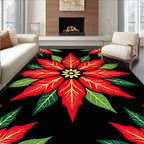 Bold Red Poinsettia Floral Symmetry Rug