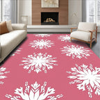 White Snowflake Motif Pink Background Rug