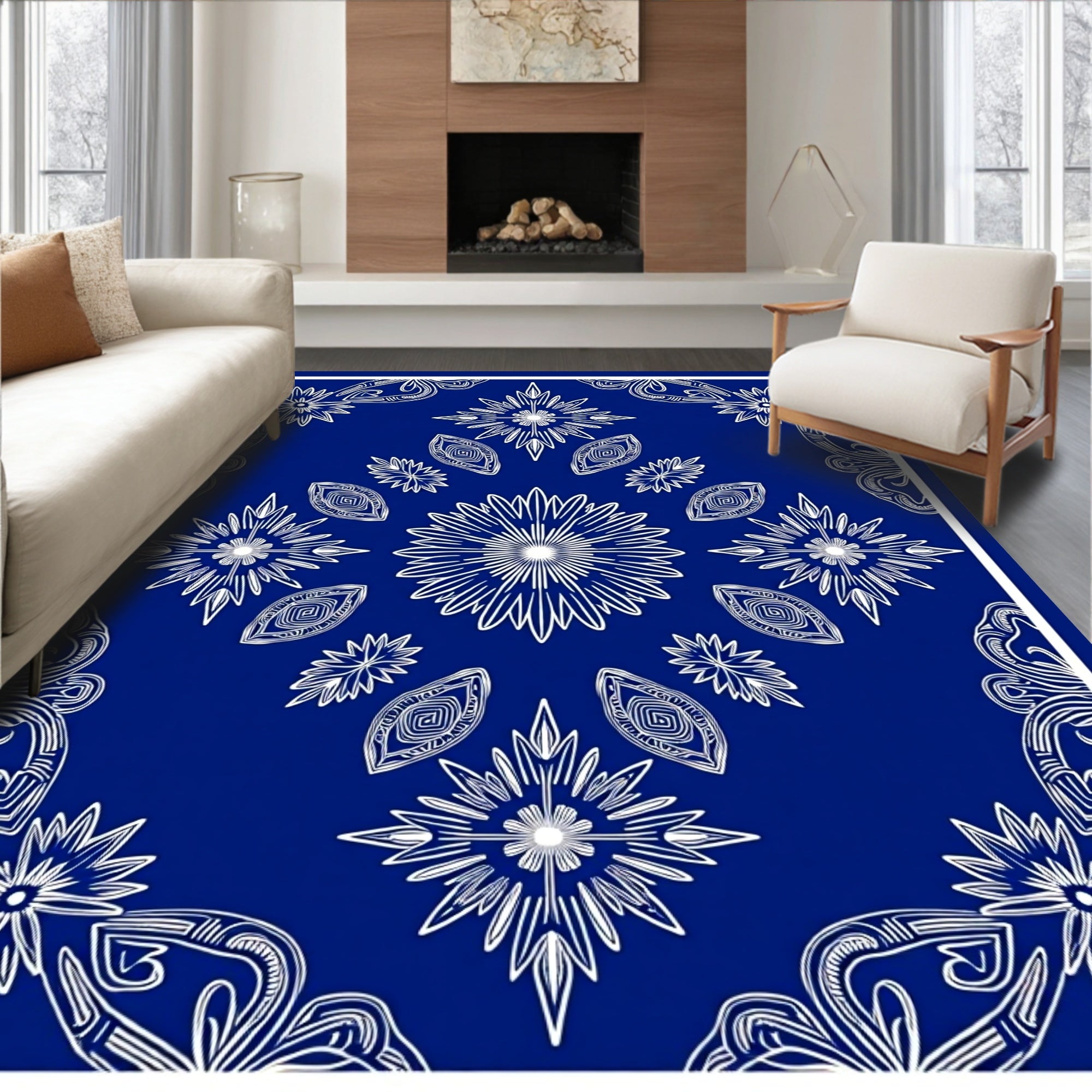 Bold Indigo Starburst Symmetry Rug