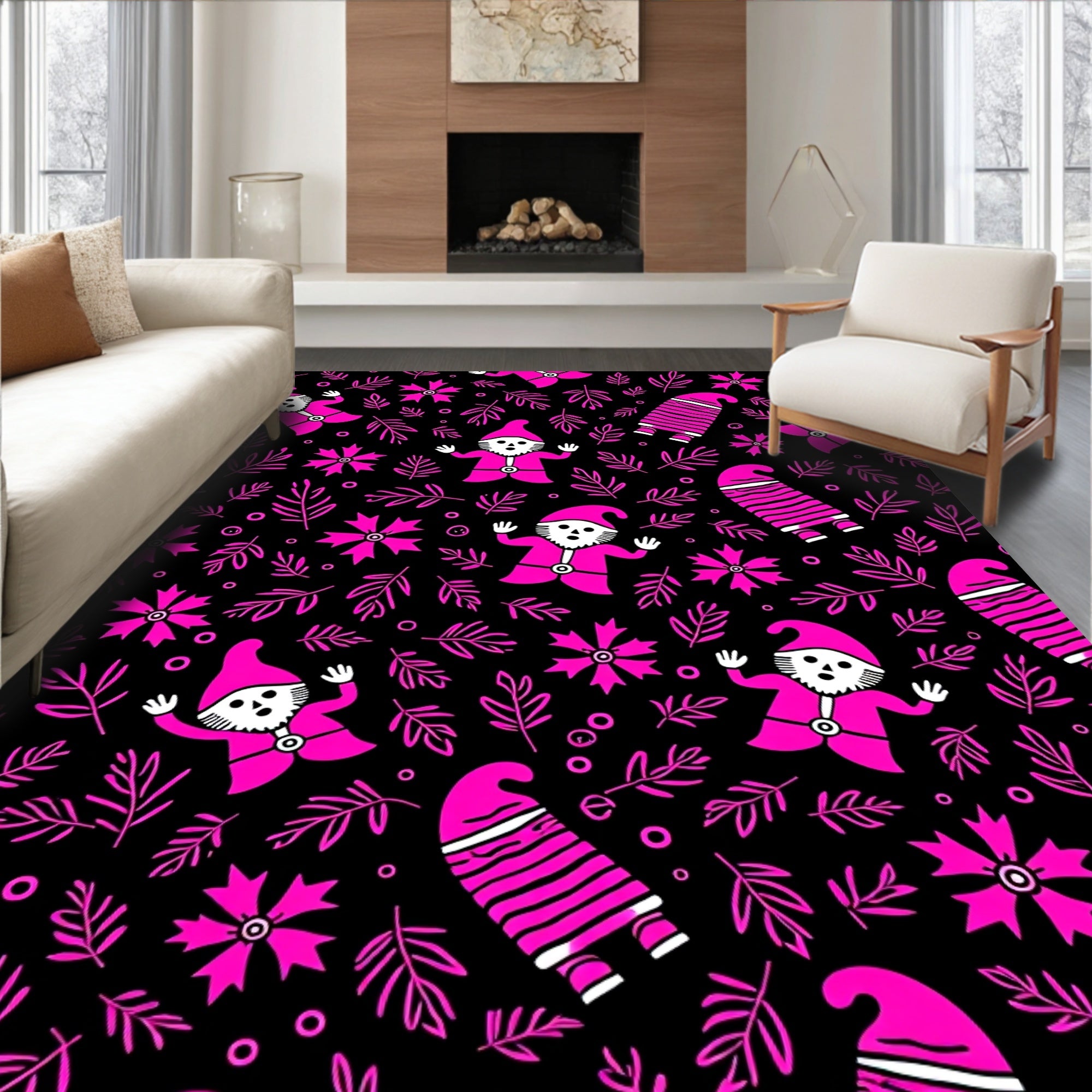 Pink Gnome And Leaf Repeat Rug