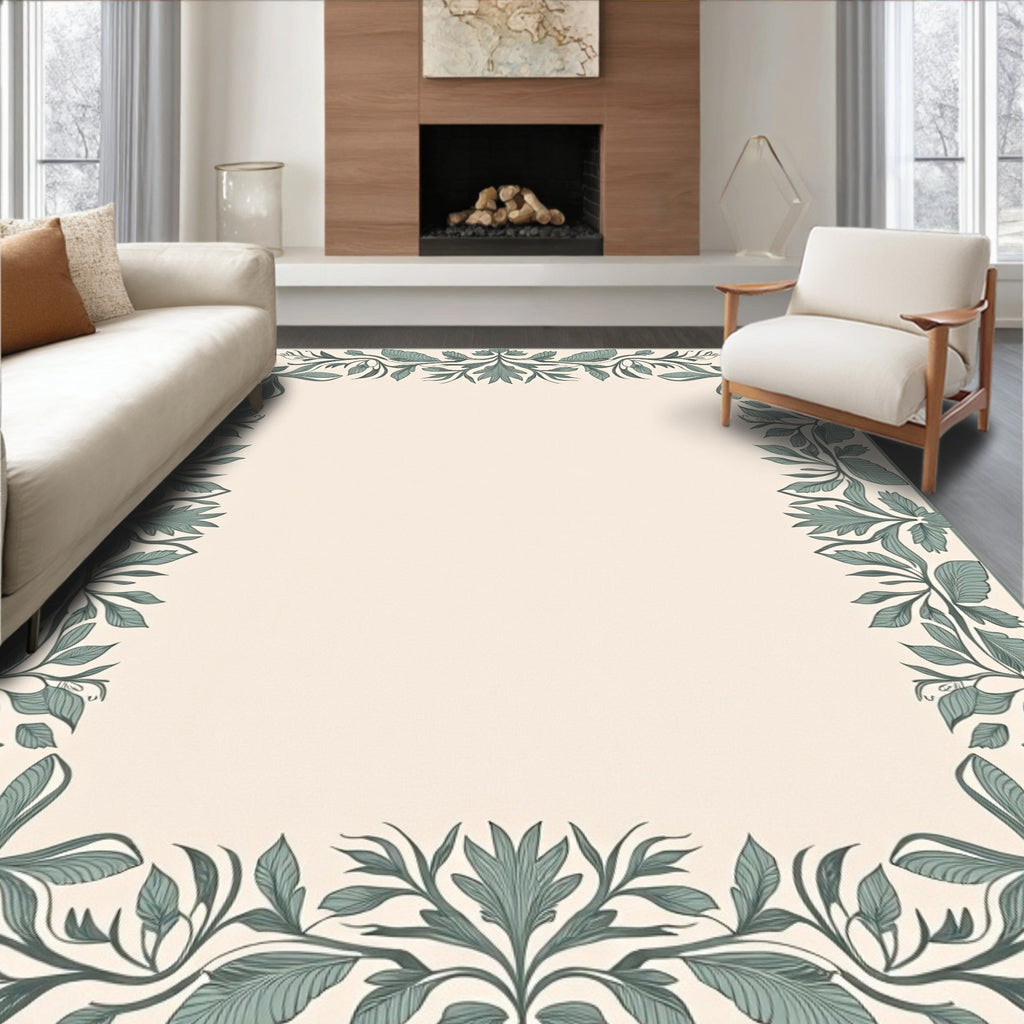 Vintage Sage Green Floral Border Rug