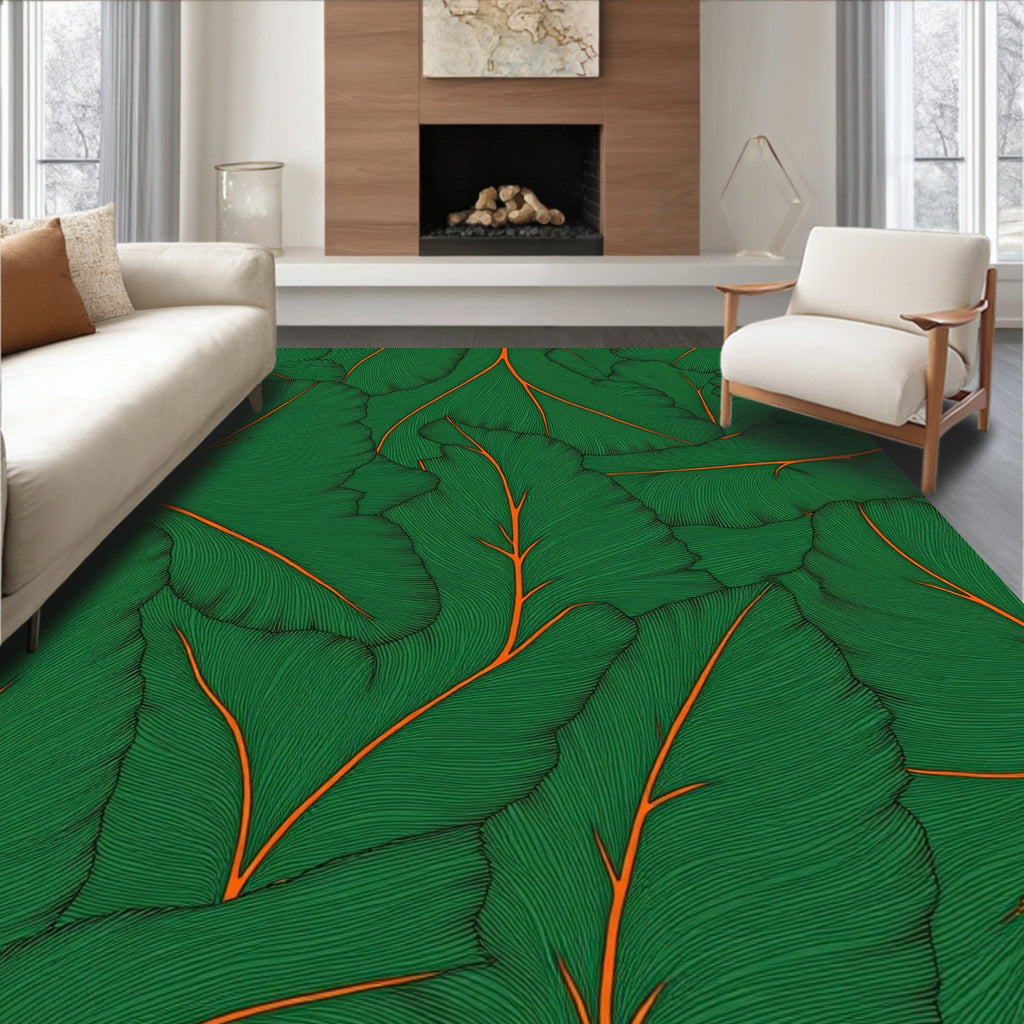 Emerald Green Tropical Leaf Vein Rug