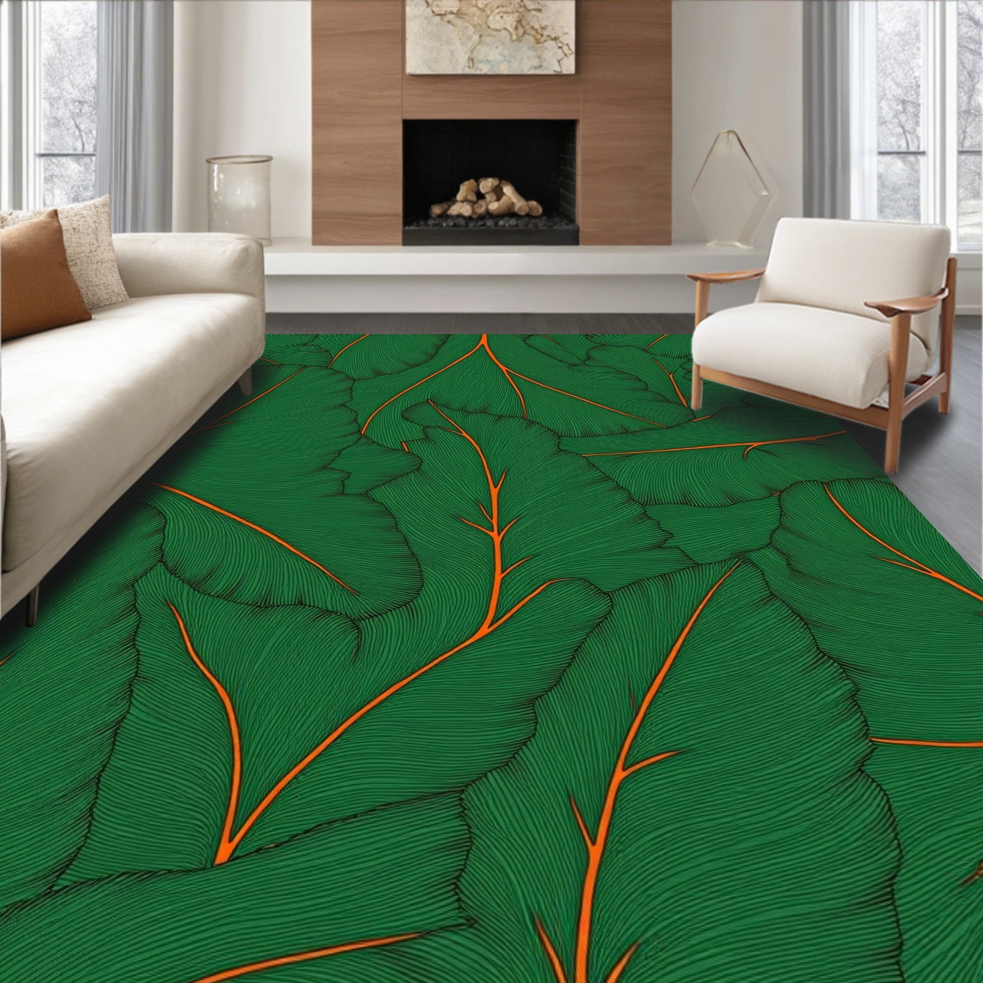 Emerald Green Tropical Leaf Vein Rug