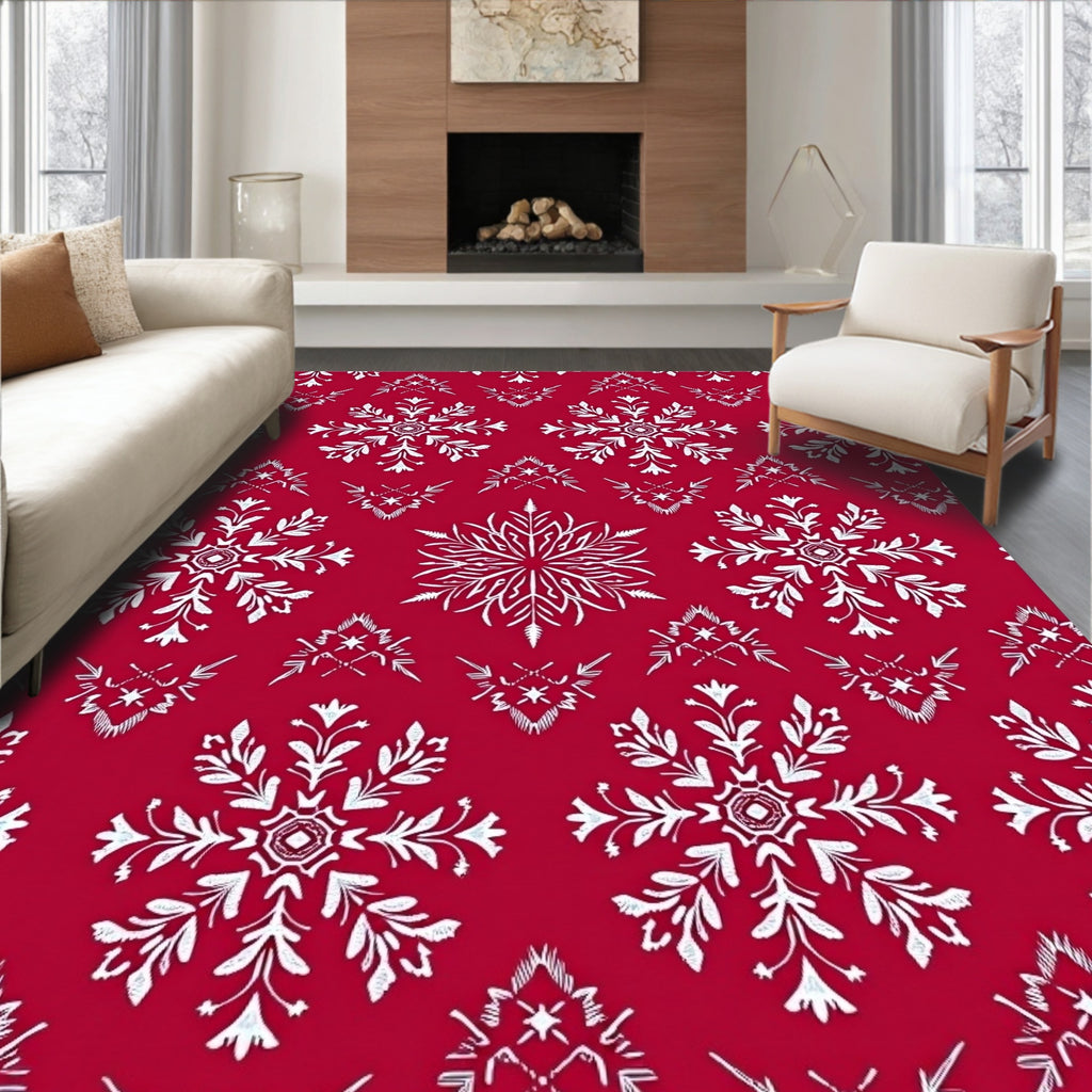 Crimson White Detailed Snowflake Rug