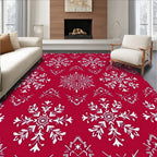 Crimson White Detailed Snowflake Rug