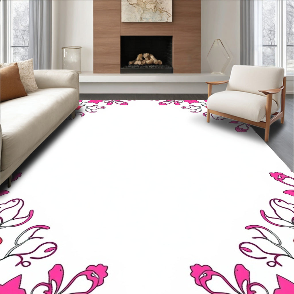 Bright Pink Floral Vine Medallion Rug