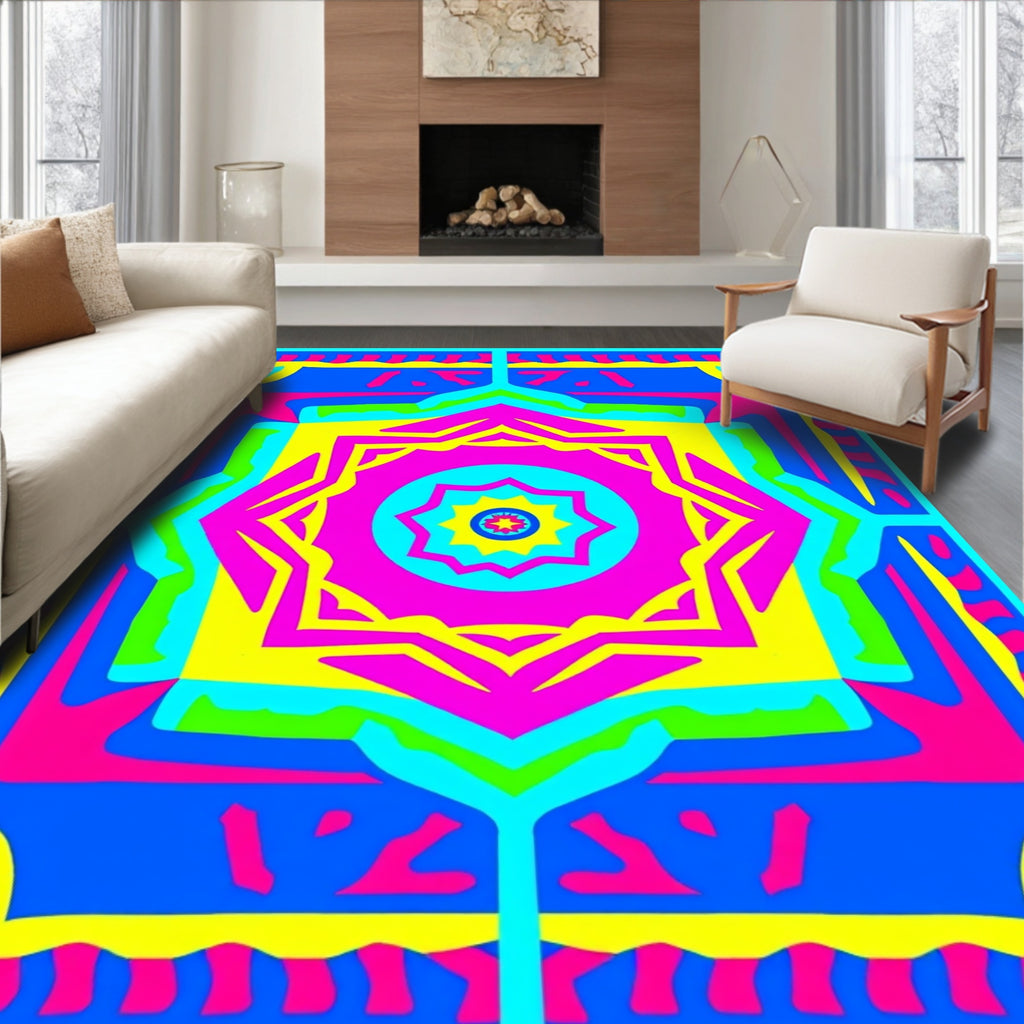Vibrant Geometric Starburst Mandala Rug