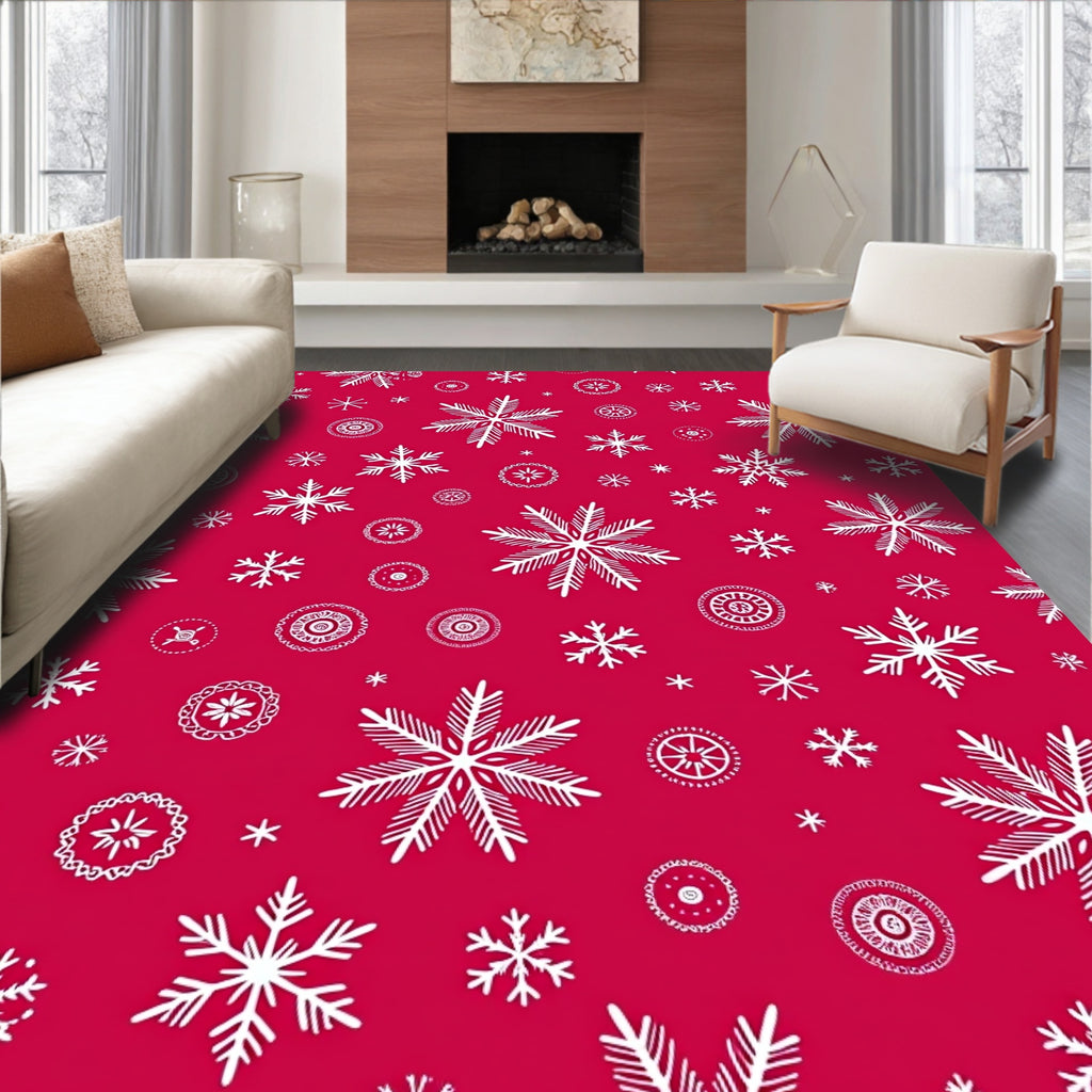 Winter Snowflakes Crimson Medallion Rug
