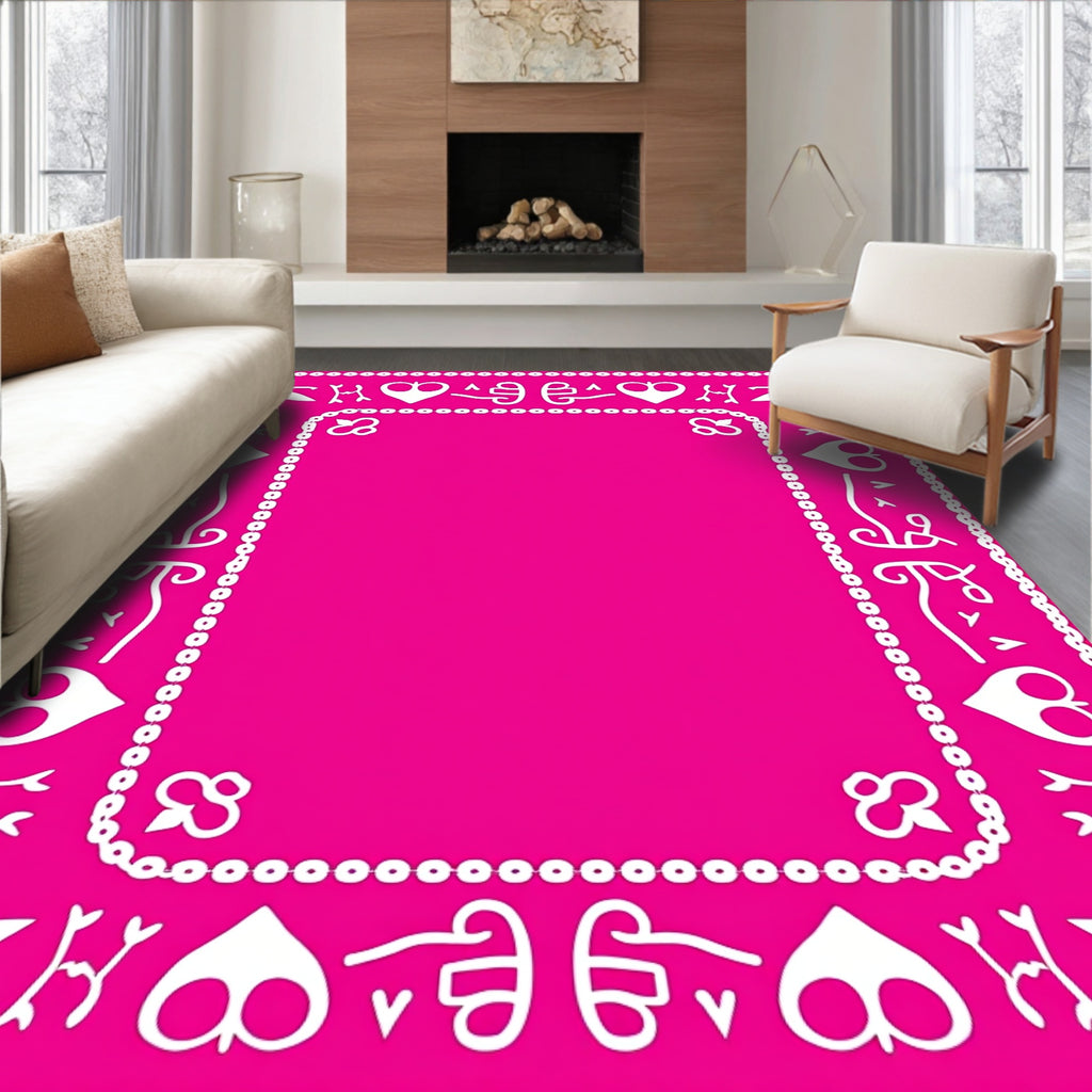 Bold Pink White Card Suit Border Rug