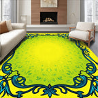 Vivid Yellow Blue Swirling Ornate Rug