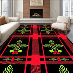Red Black Plaid Holly Flourish Rug
