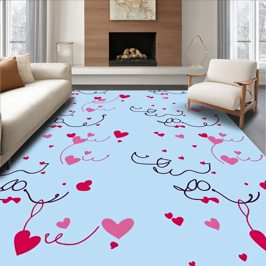 Playful Pink Red Scattered Hearts Rug