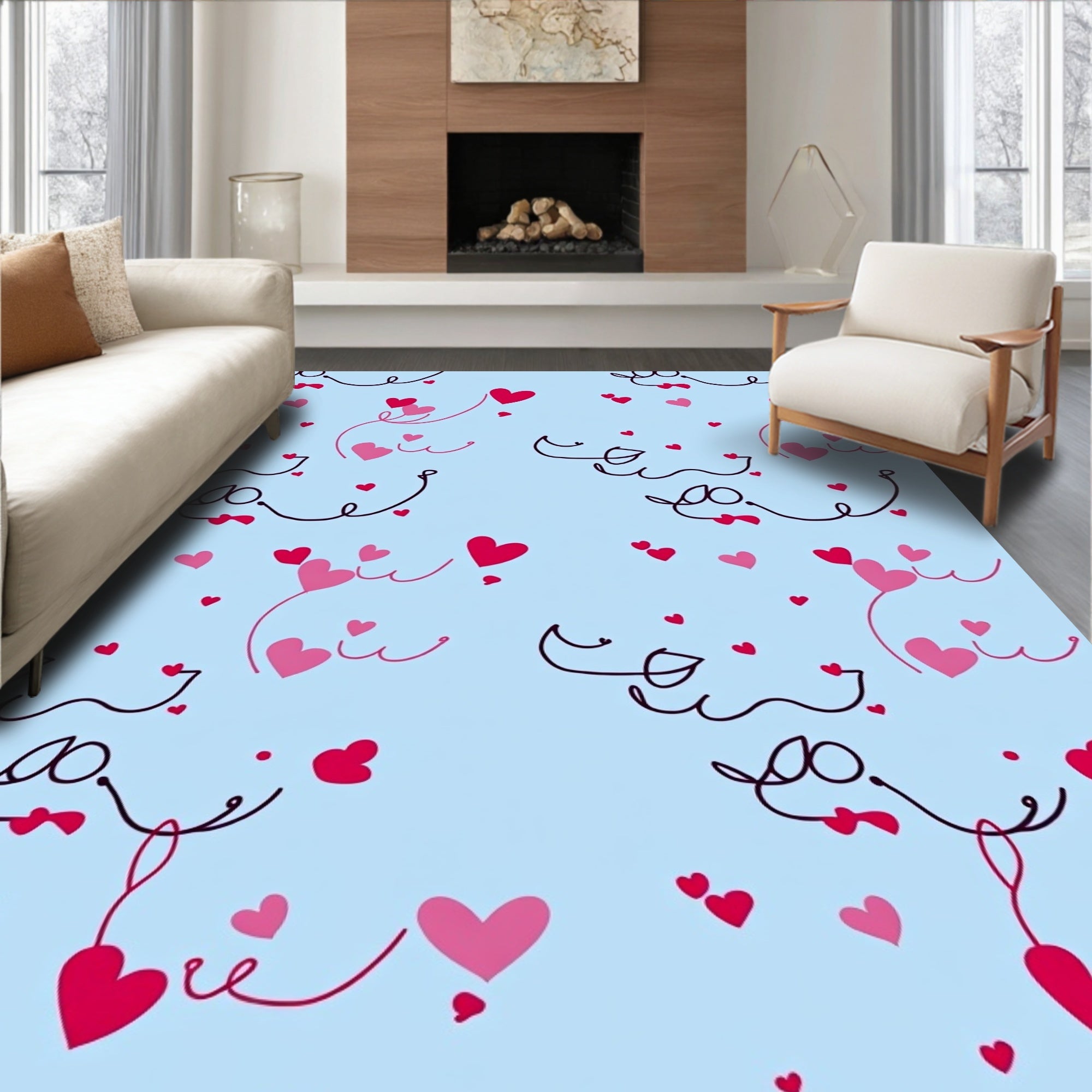 Playful Pink Red Scattered Hearts Rug