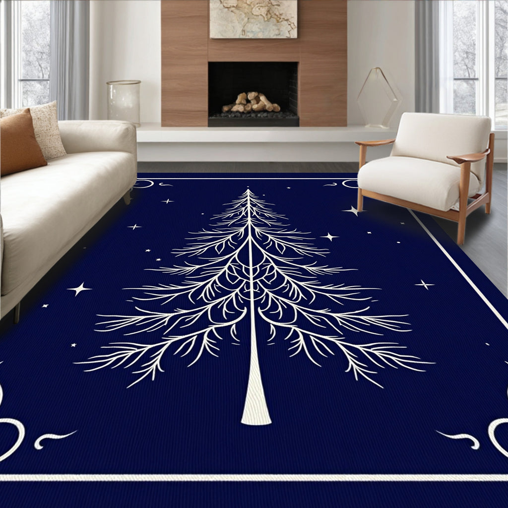 Celestial Christmas Tree White Line Art Rug