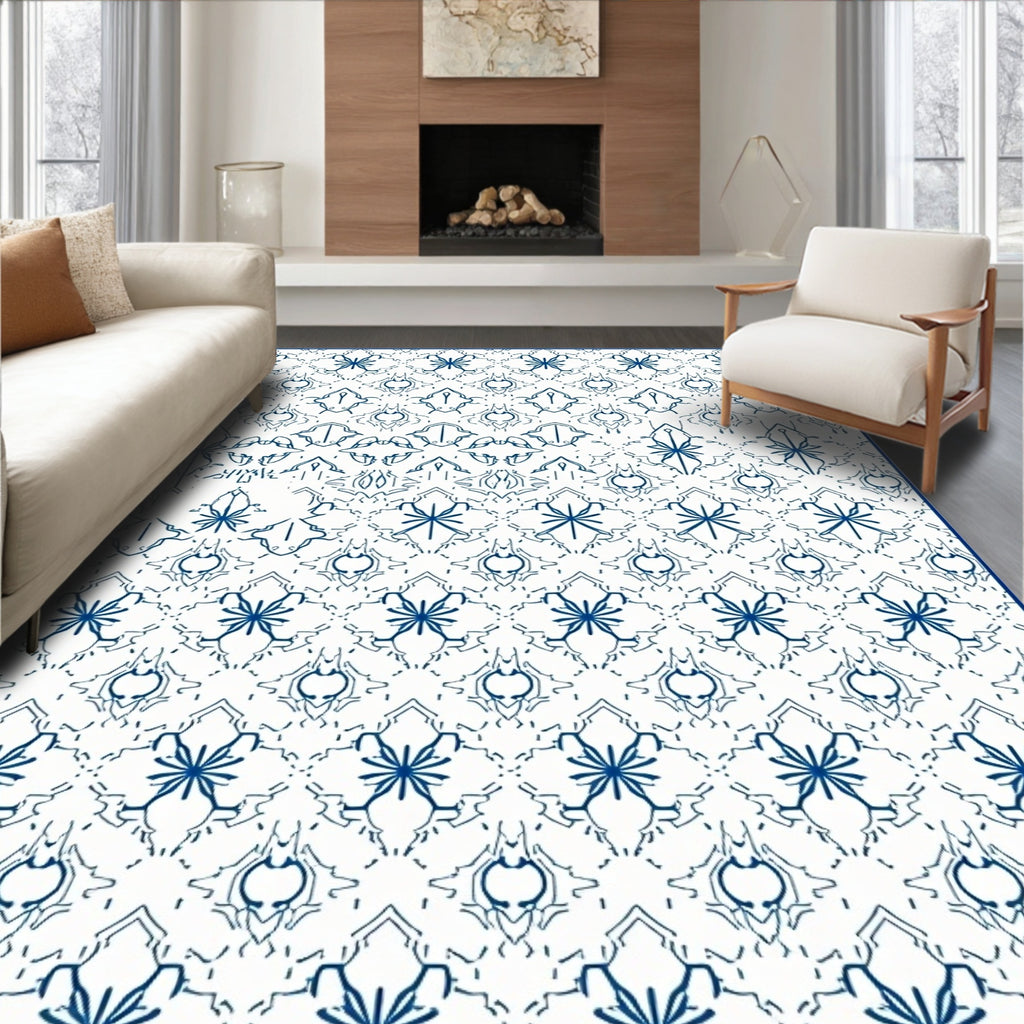 Navy Blue Floral Medallion Arrangement Rug