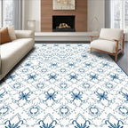 Navy Blue Floral Medallion Arrangement Rug