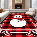 Red Black Buffalo Plaid Snowman Border Rug