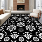 Monochromatic Black White Snowflake Garland Rug