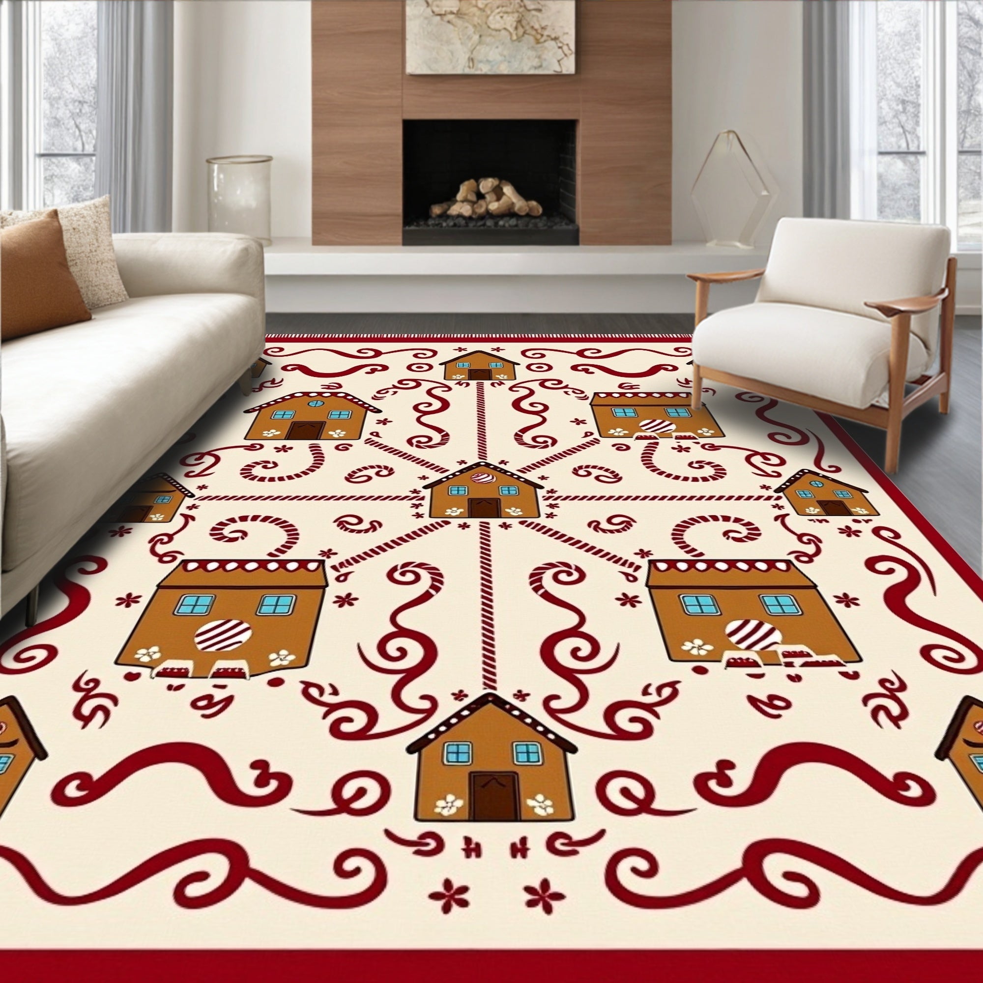 Sweet Gingerbread Village Holiday Rug