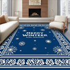 Deep Blue Snowflake Winter Border Rug