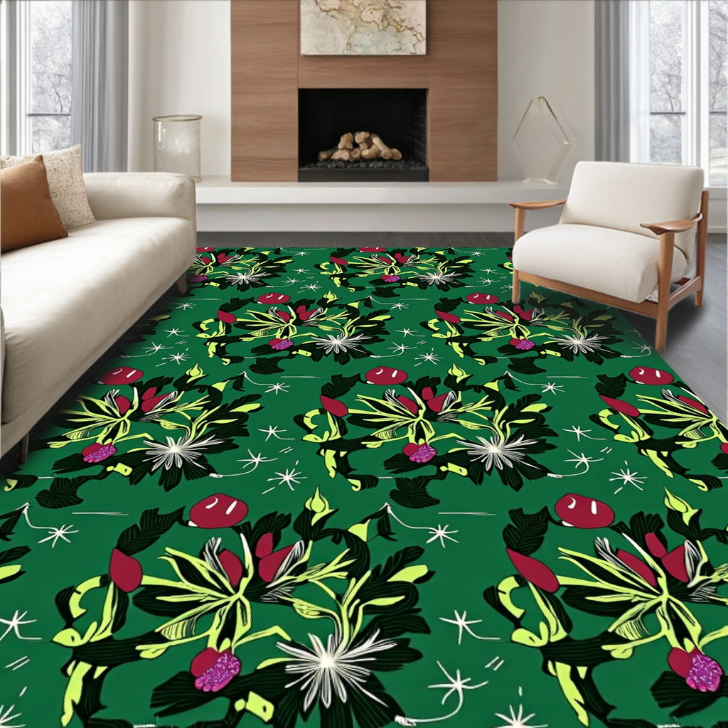 Vibrant Floral Berries on Green Background Rug