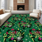 Vibrant Floral Berries on Green Background Rug