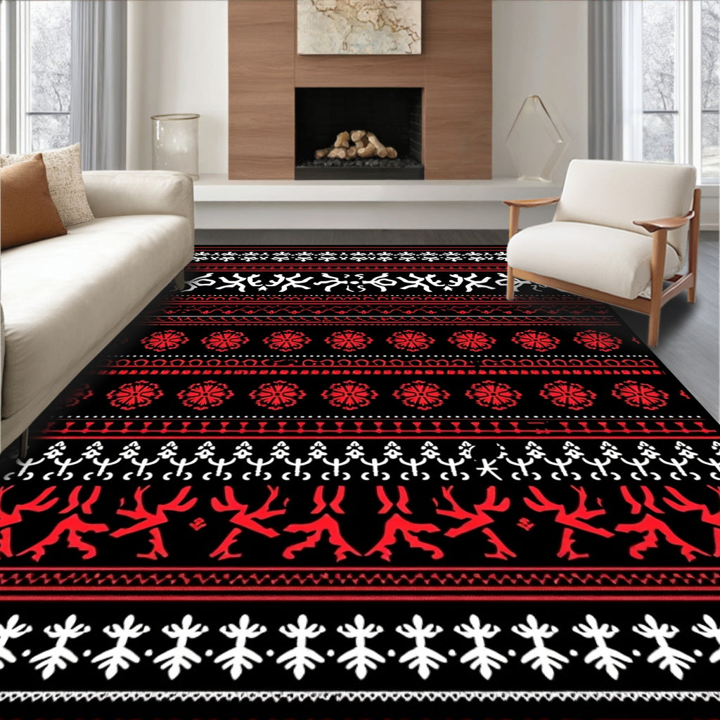 Bold Red and White Ethnic Stripe Rug