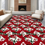 Red Cream Green Folk Animal Tree Rug