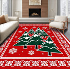 Red Evergreen Snowflake Forest Rug